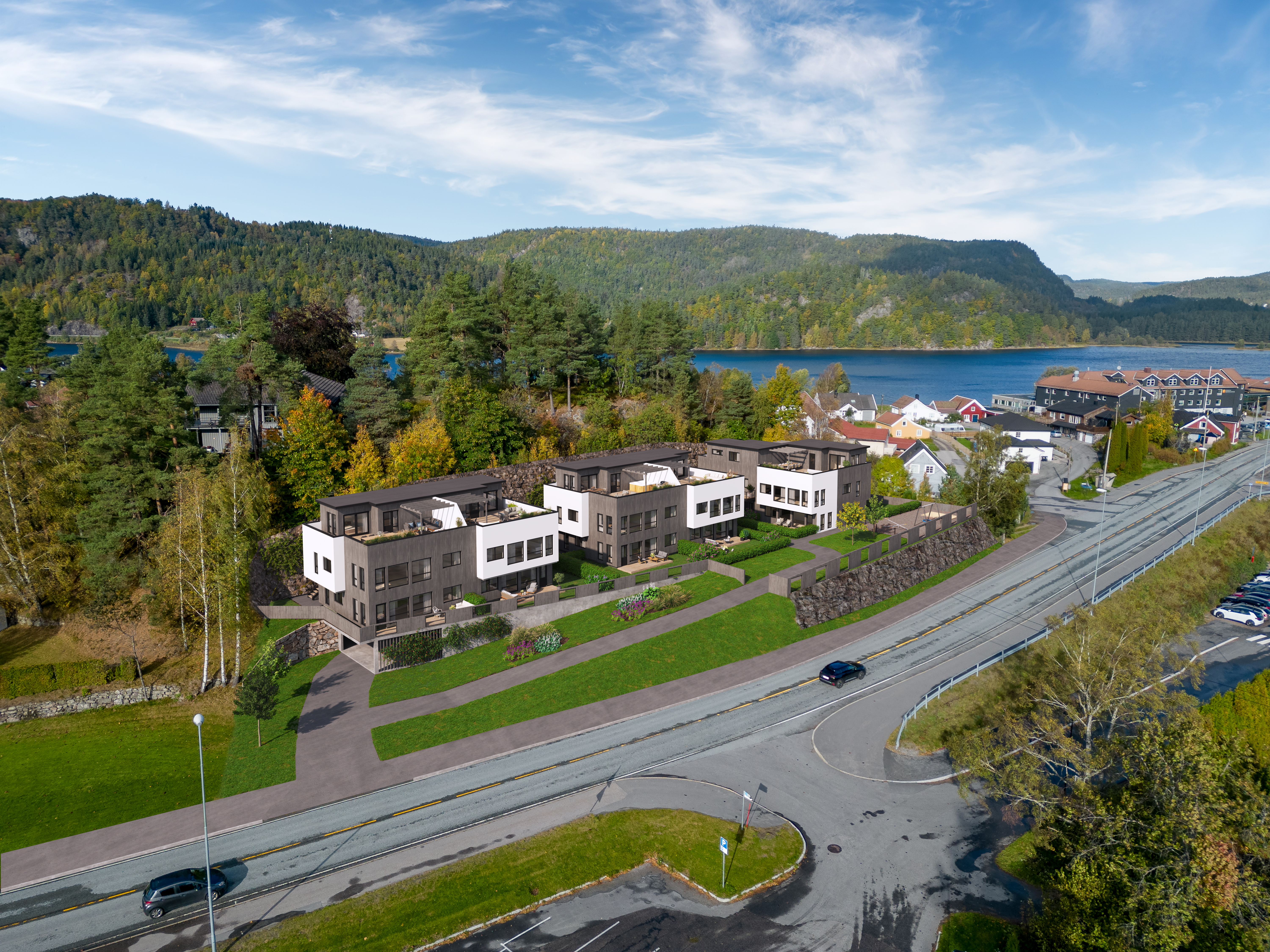 Brufjell med markerte leiligheter